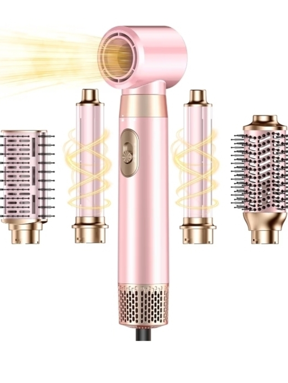 5-in-1 Pink Hot Air Styler Brush – Multi-Head Volumizing Hair Tool